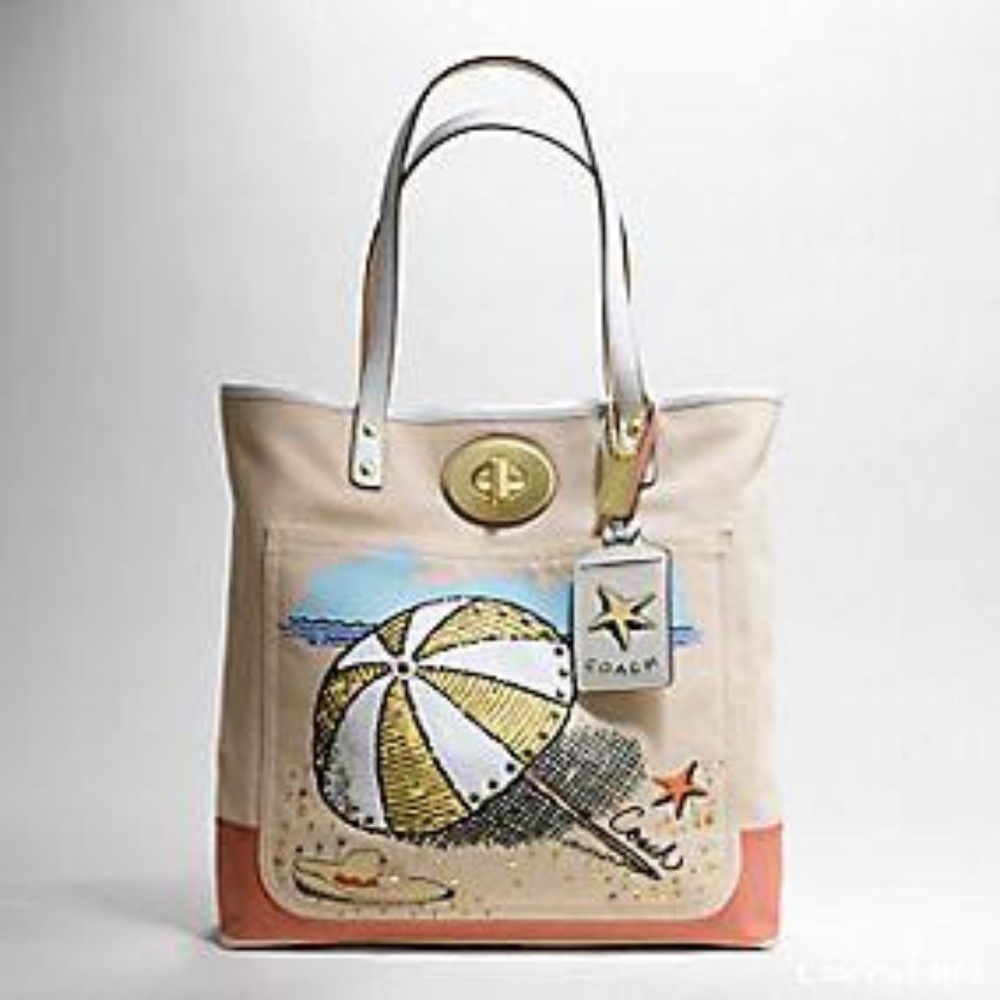 Coach Pierre Le-Tan Umbrella Beach Tote Bag Purse - Picture 2 of 16